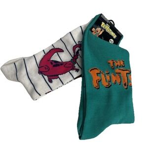 2 Pairs The Flinstones Adult Novelty Socks Sz 6-12 Mid Calf Fred Dino Unisex Set